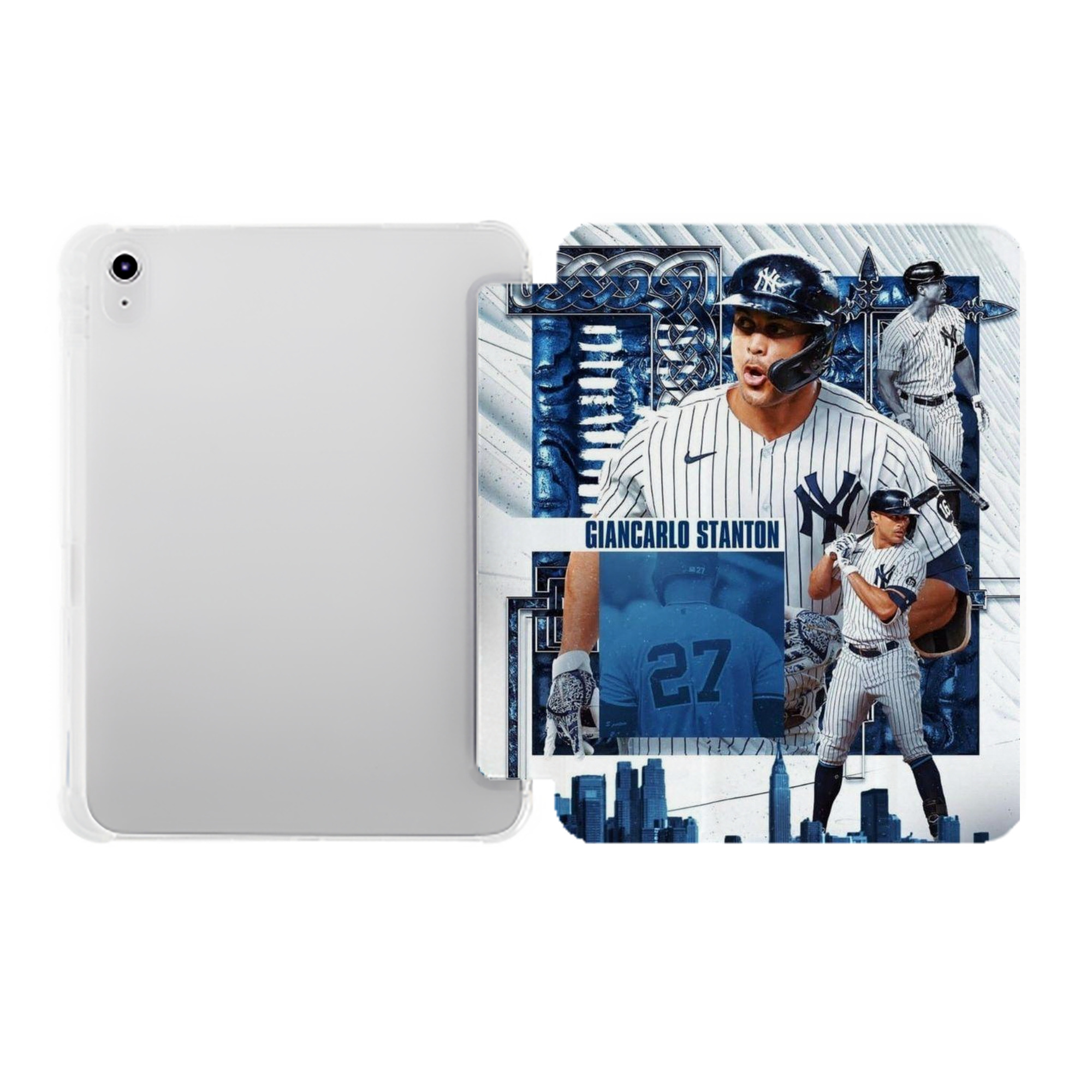 Giancarlo Stanton 17 Premium Tri-Fold PU Leather & Silicone IPad Case With Pencil Slot – Fits 9.5,10.5,10.9 – Adjustable Stand, Slim, Protective